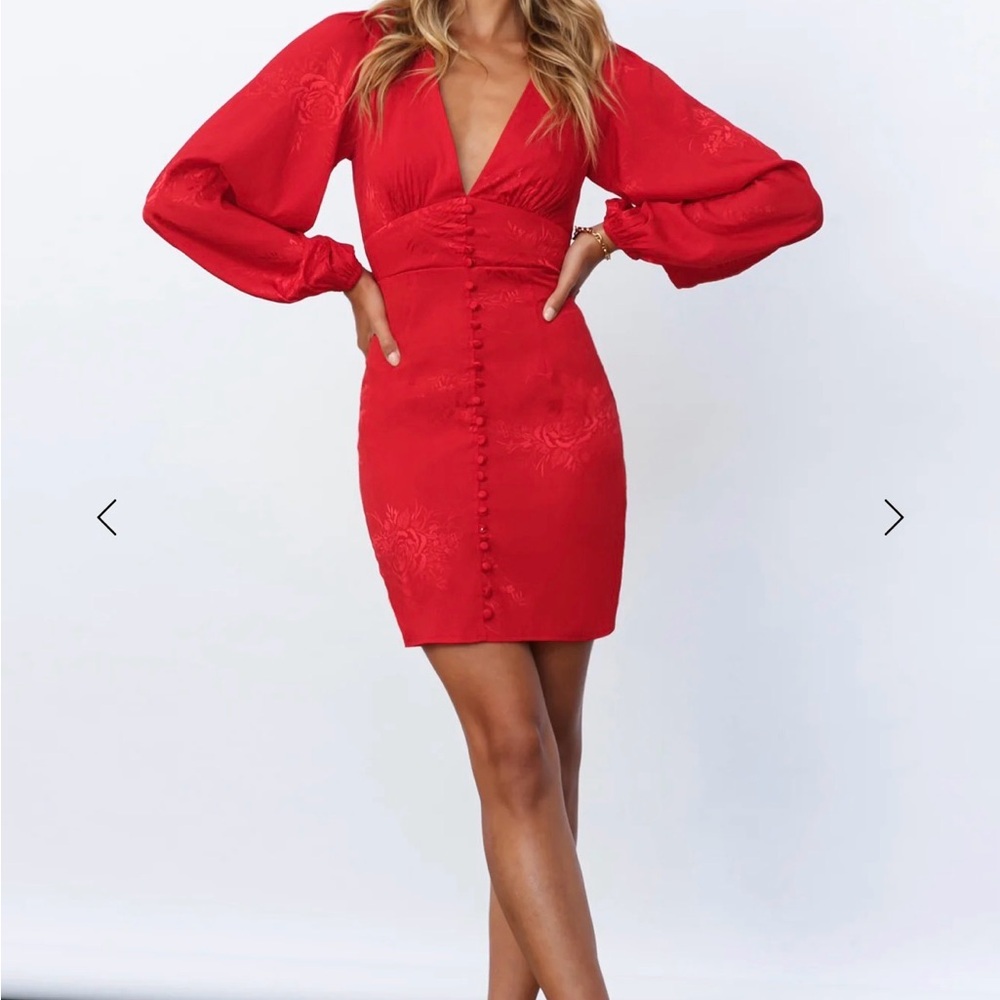 Hello Molly Red V-Neck Button-Front Mini Dress